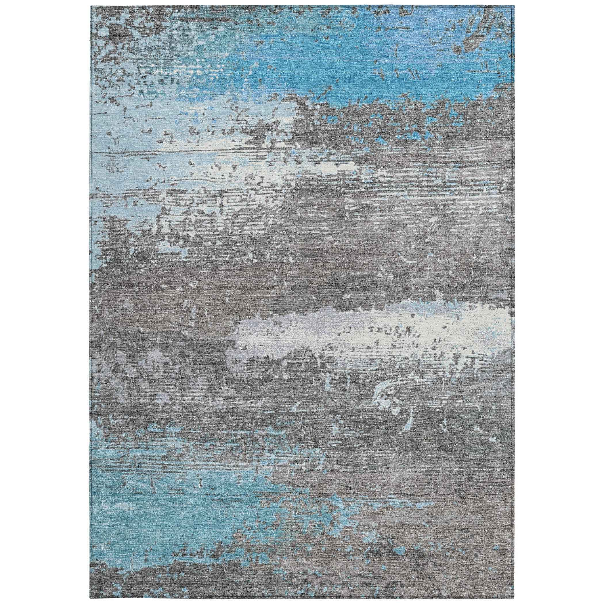 3' X 5' Teal Blue Gray And Silver Abstract Washable Indoor Outdoor Area Rug
