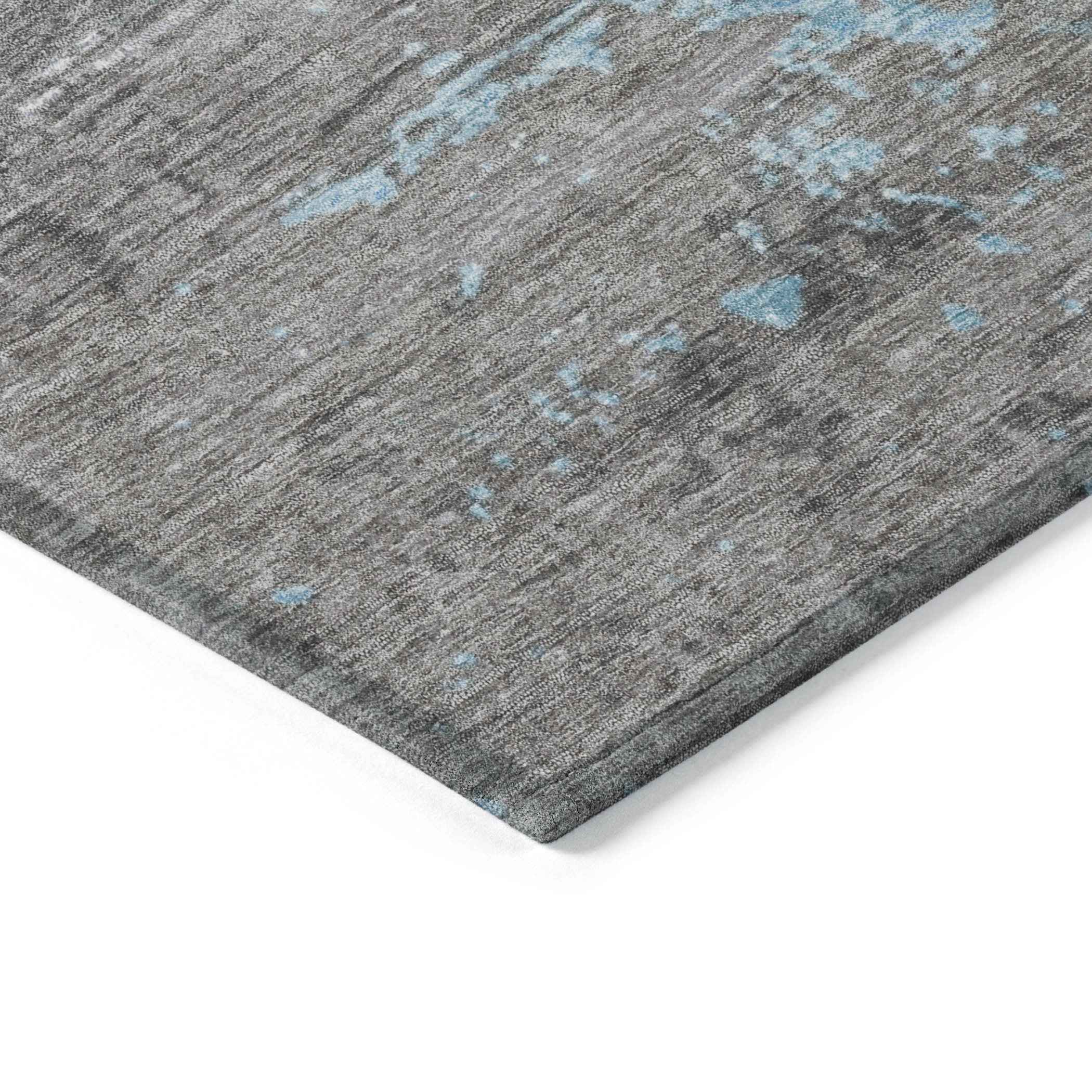 10' X 14' Teal Blue Gray And Silver Abstract Washable Indoor Outdoor Area Rug