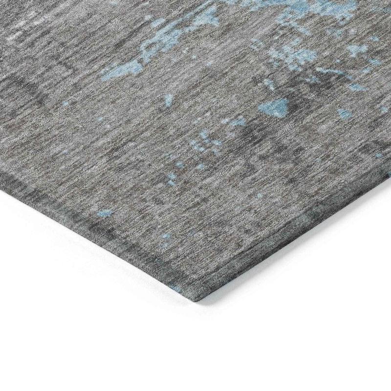 10' X 14' Teal Blue Gray And Silver Abstract Washable Indoor Outdoor Area Rug