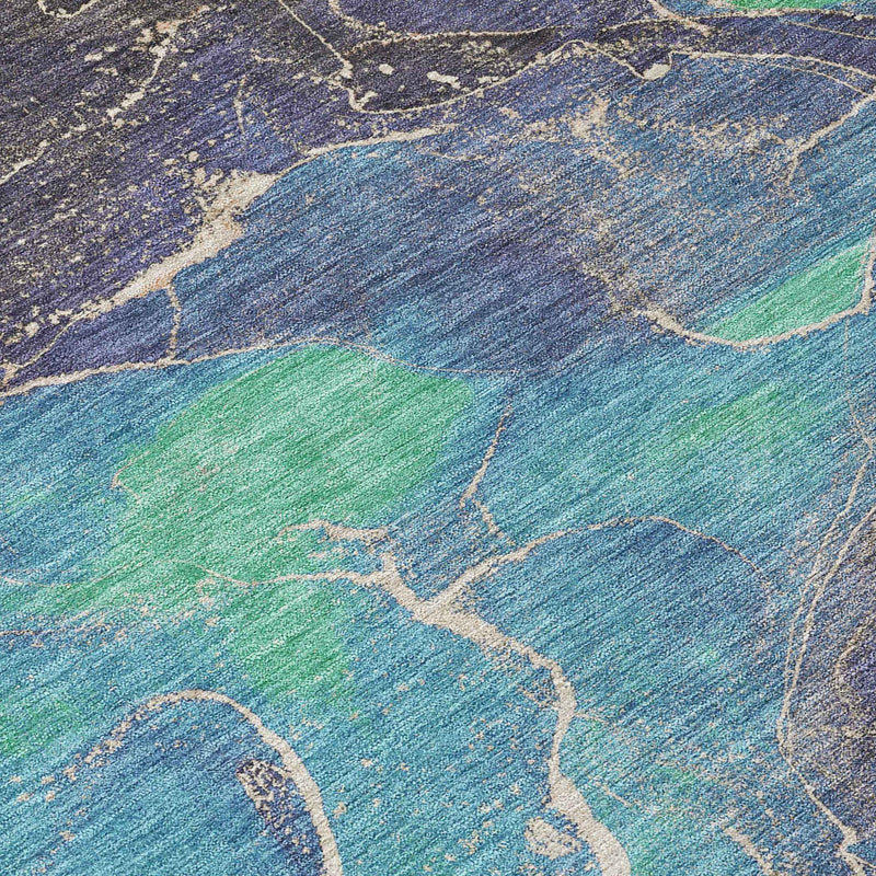 8' X 10' Blue Green And Orange Abstract Washable Indoor Outdoor Area Rug