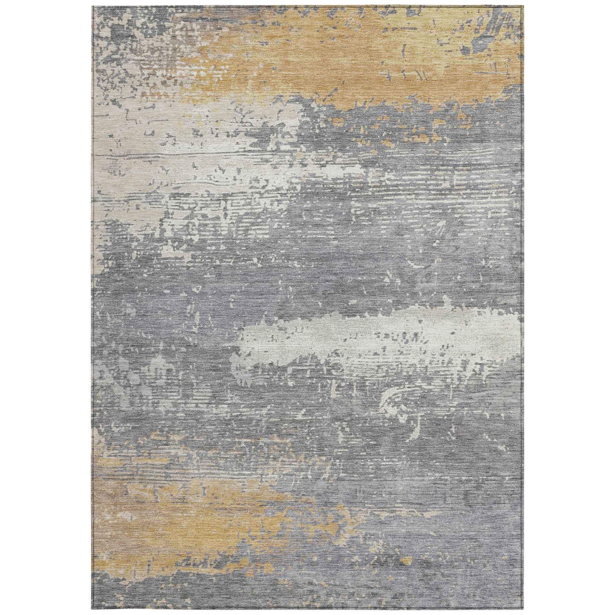 8' X 10' Gold Gray And Silver Abstract Washable Indoor Outdoor Area Rug