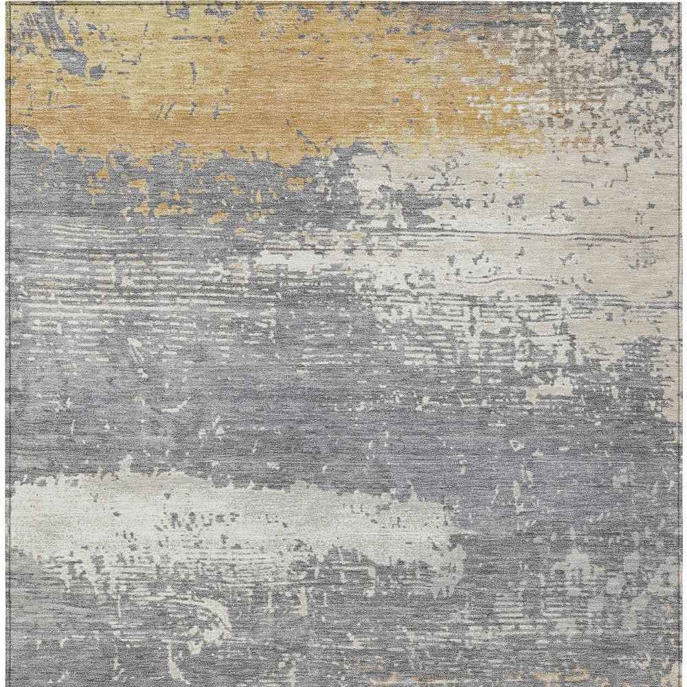 8' X 10' Gold Gray And Silver Abstract Washable Indoor Outdoor Area Rug
