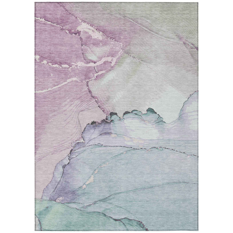 8' X 10' Pale Aqua And Lavender Abstract Washable Indoor Outdoor Area Rug