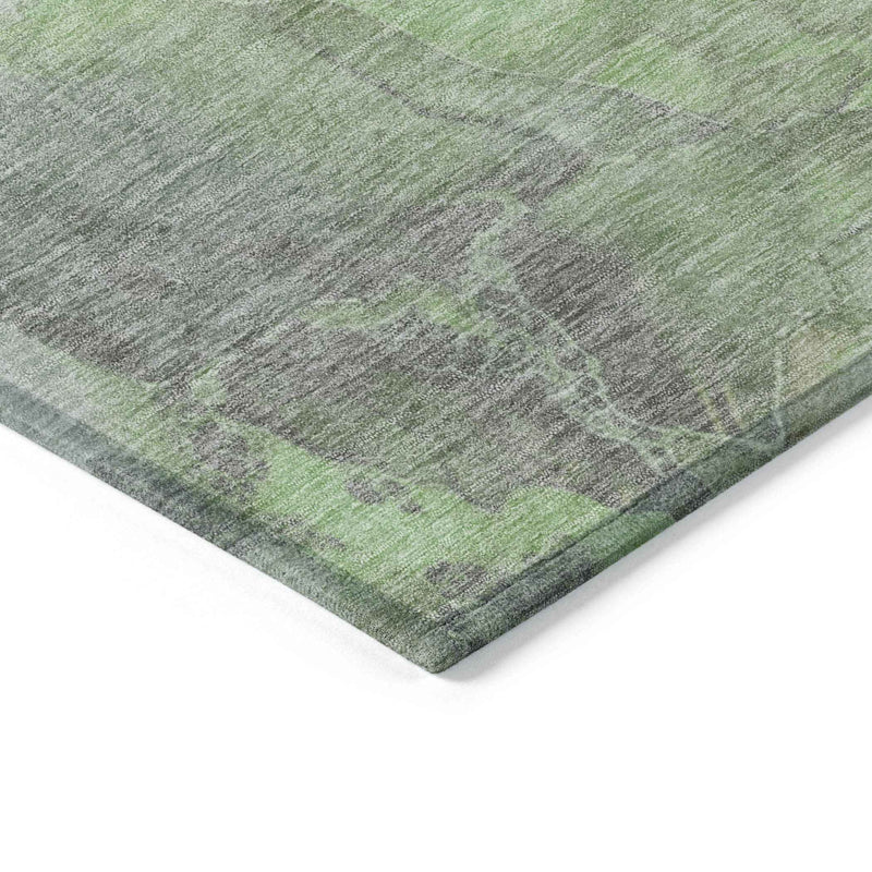 5' X 8' Green And Gray Floral Washable Indoor Outdoor Area Rug