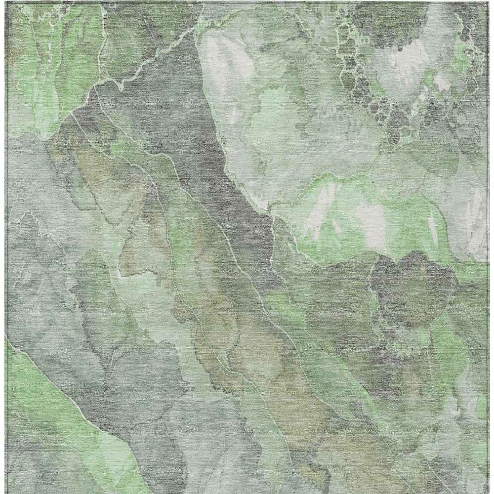 3' X 5' Green And Gray Floral Washable Indoor Outdoor Area Rug