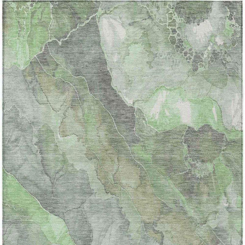 3' X 5' Green And Gray Floral Washable Indoor Outdoor Area Rug