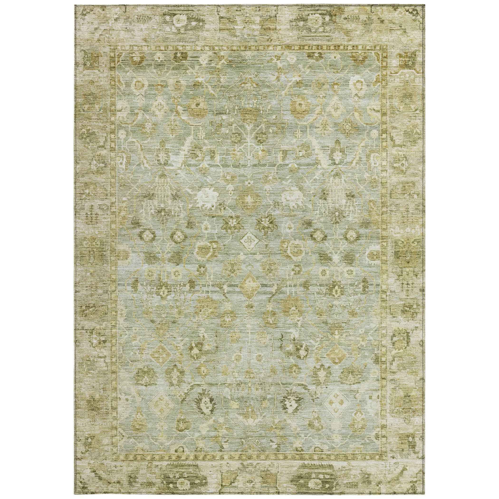 3' X 5' Sage And Ivory Oriental Washable Indoor Outdoor Area Rug