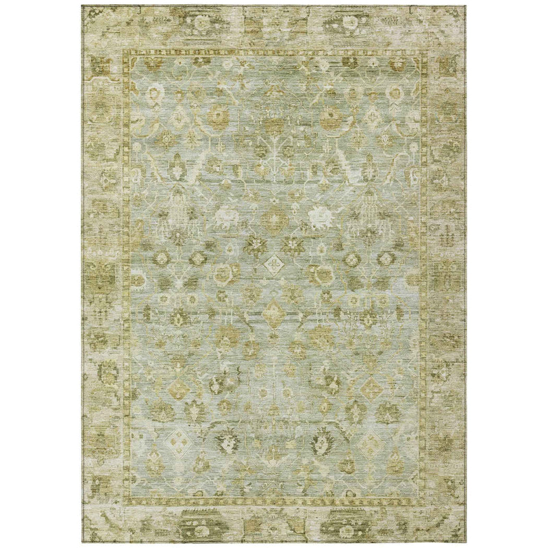 3' X 5' Sage And Ivory Oriental Washable Indoor Outdoor Area Rug