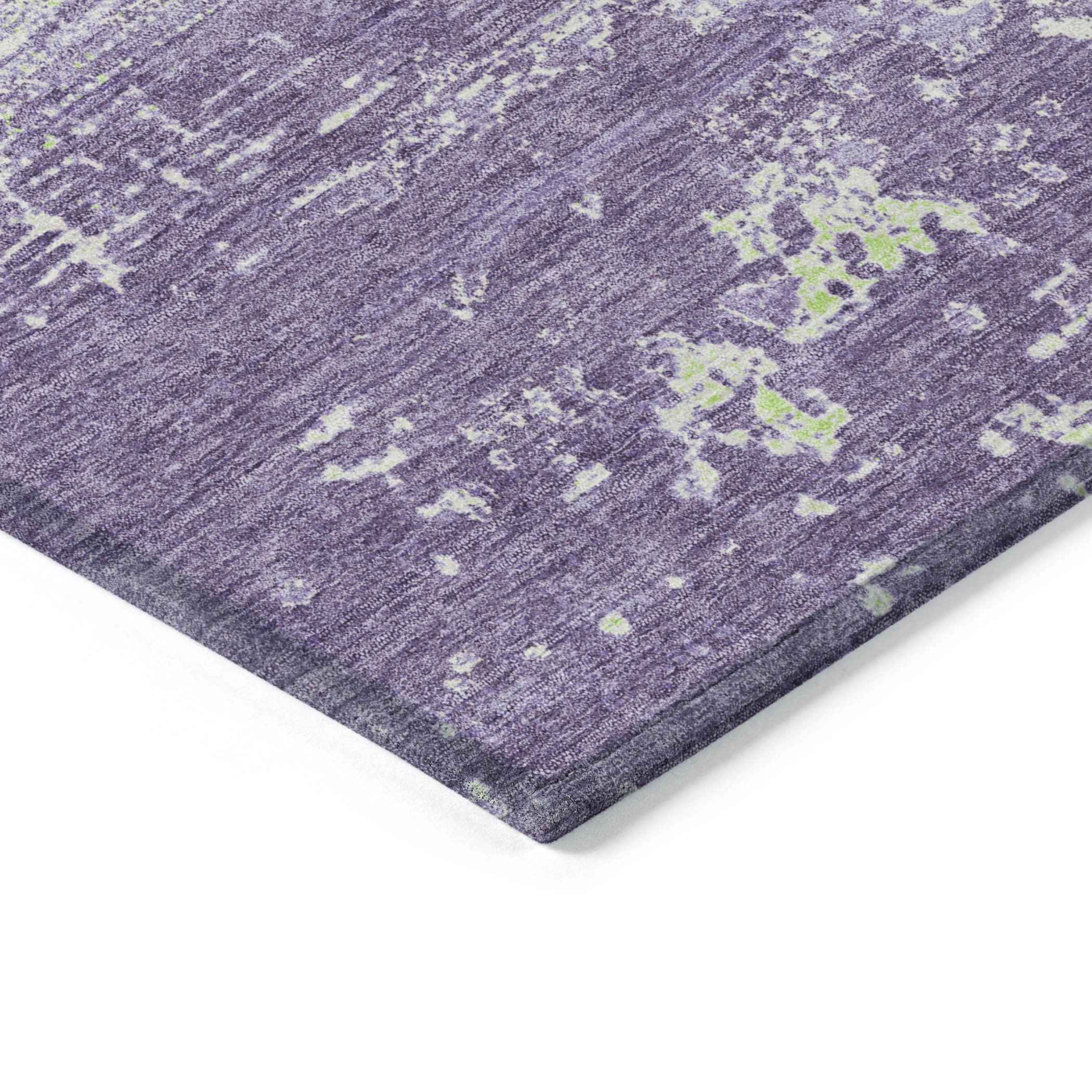 8' Purple And Ivory Round Abstract Washable Indoor Outdoor Area Rug
