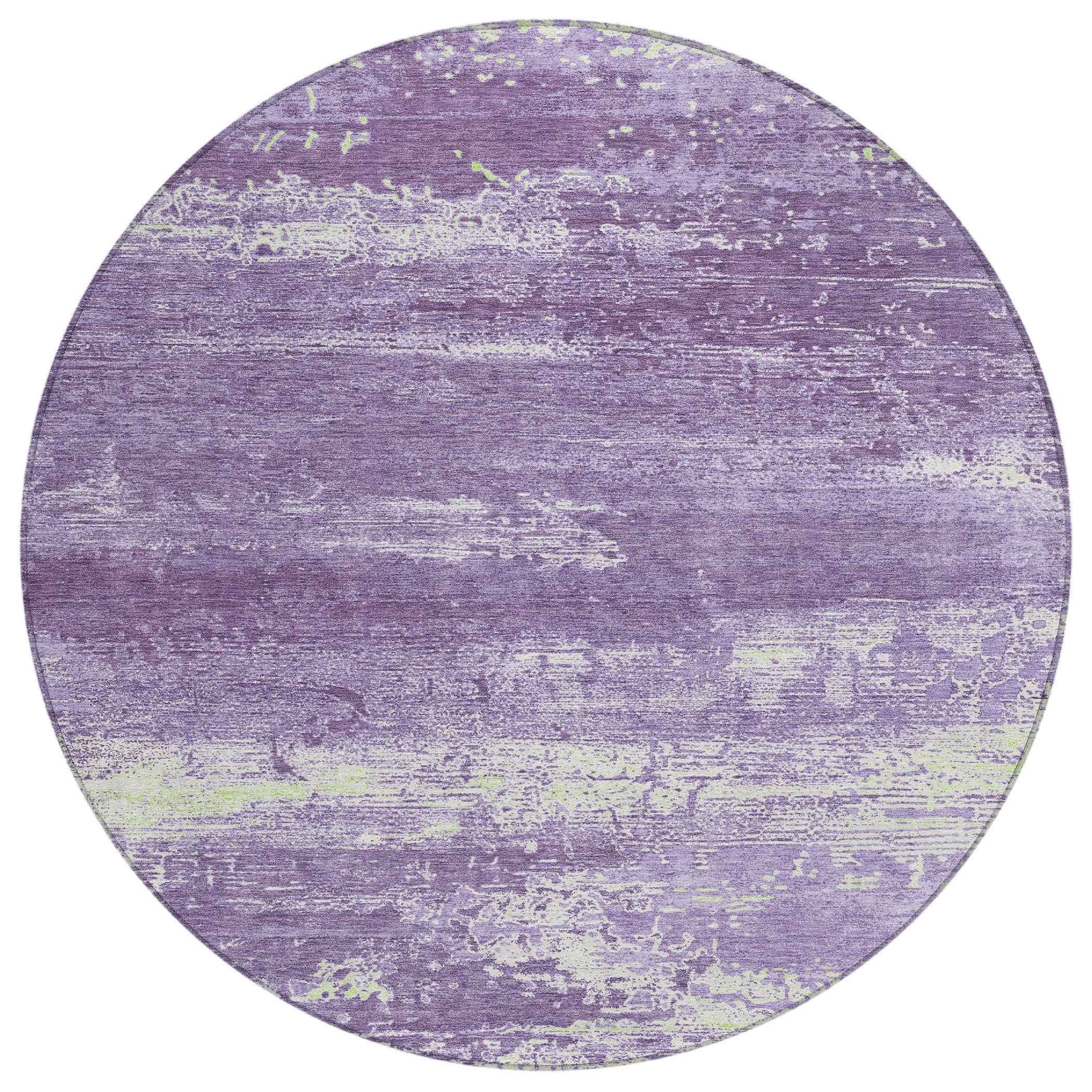 8' Purple And Ivory Round Abstract Washable Indoor Outdoor Area Rug