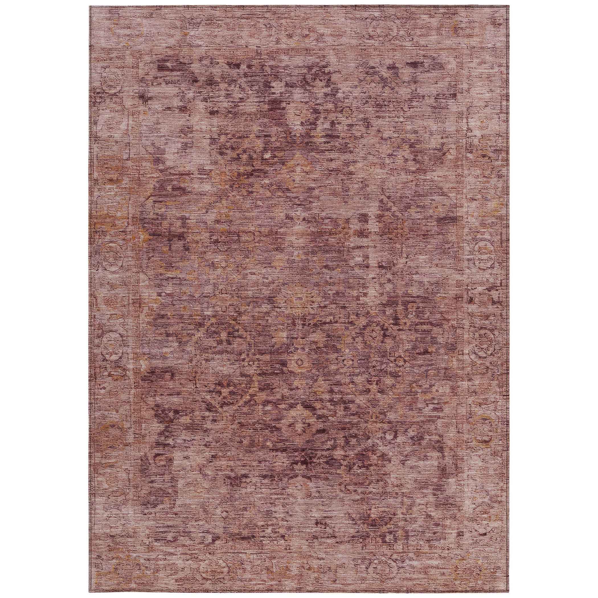 5' X 8' Merlot And Blush Abstract Washable Indoor Outdoor Area Rug