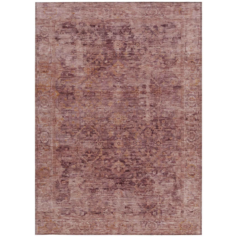 5' X 8' Merlot And Blush Abstract Washable Indoor Outdoor Area Rug