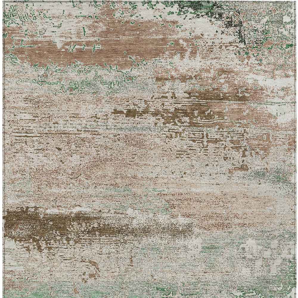 3' X 5' Khaki Beige And Ivory Abstract Washable Indoor Outdoor Area Rug