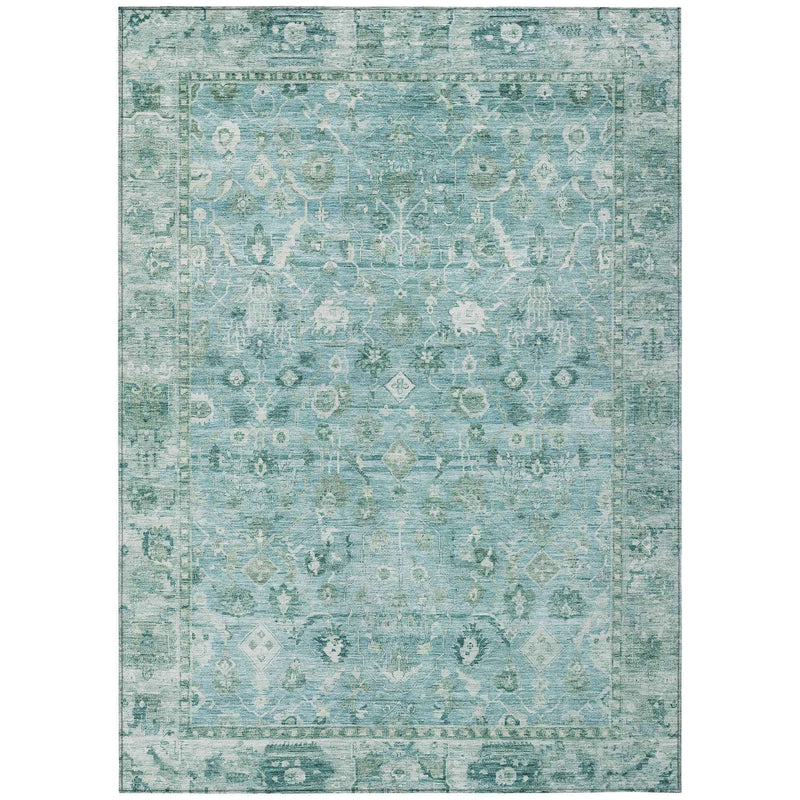 3' X 5' Blue Gray And Ivory Oriental Washable Indoor Outdoor Area Rug