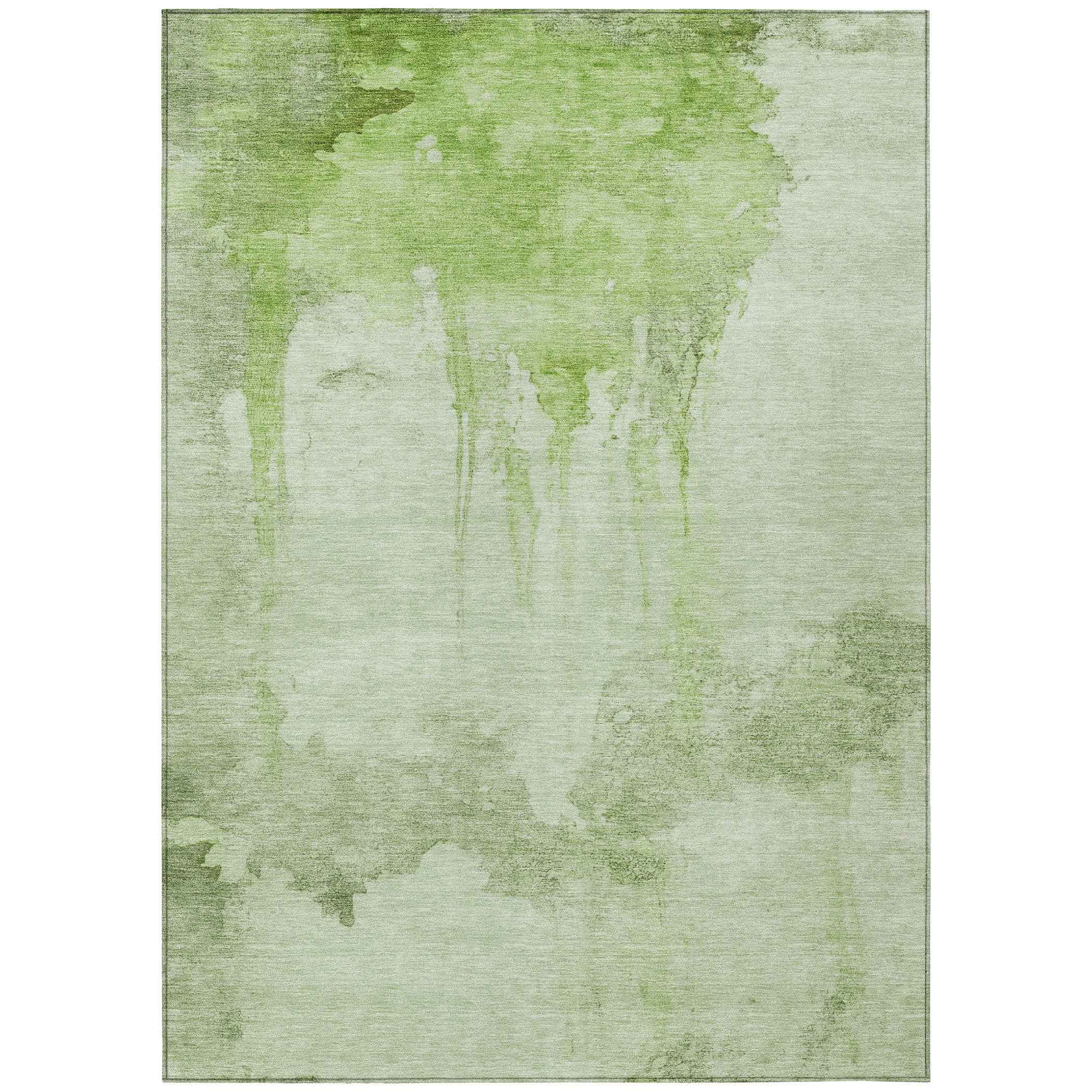 9' X 12' Artichoke Green And Ivory Abstract Washable Indoor Outdoor Area Rug