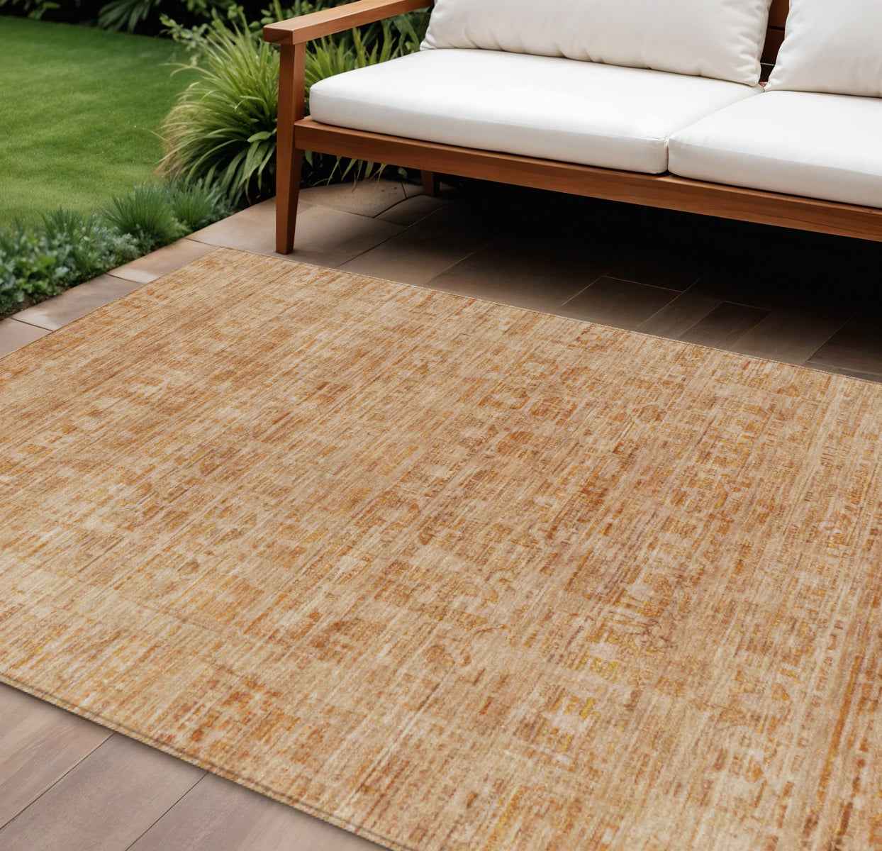 9' X 12' Coral And Peach Abstract Washable Indoor Outdoor Area Rug