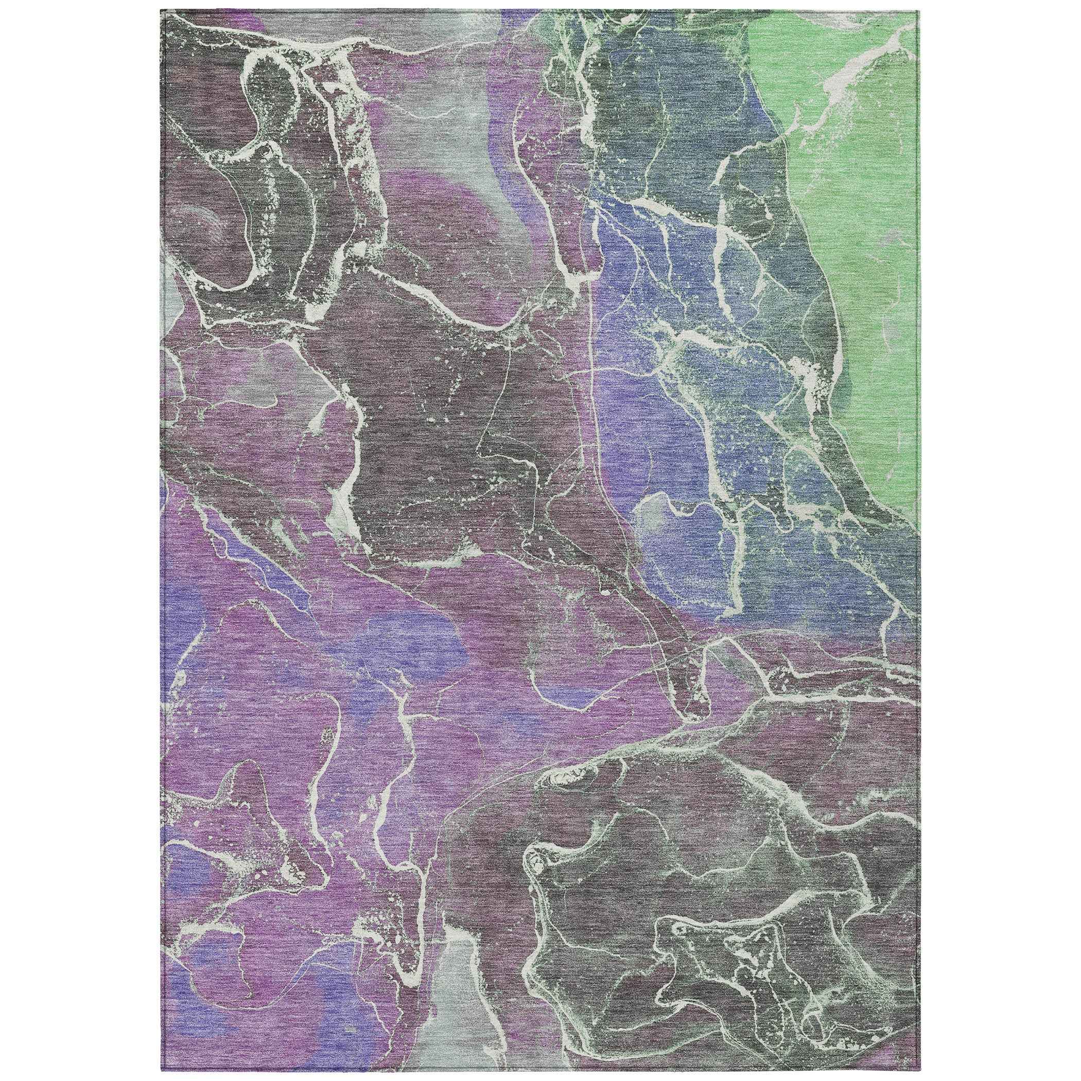 10' X 14' Purple Gray And Mint Green Abstract Washable Indoor Outdoor Area Rug