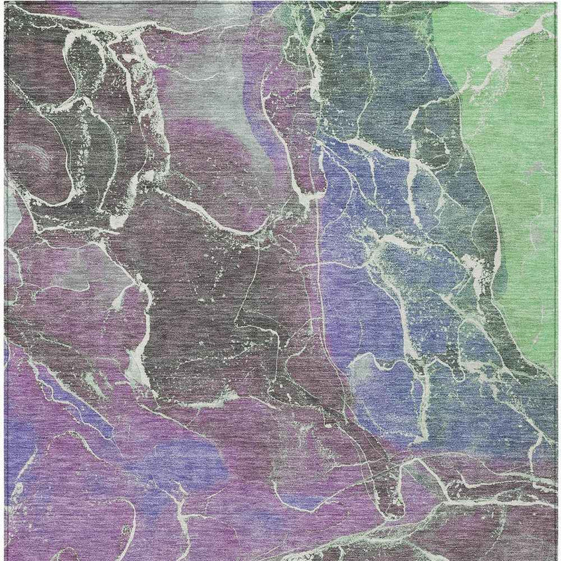 10' X 14' Purple Gray And Mint Green Abstract Washable Indoor Outdoor Area Rug