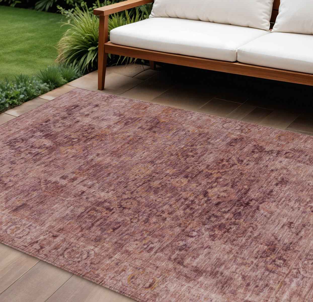 8' X 10' Merlot And Blush Abstract Washable Indoor Outdoor Area Rug