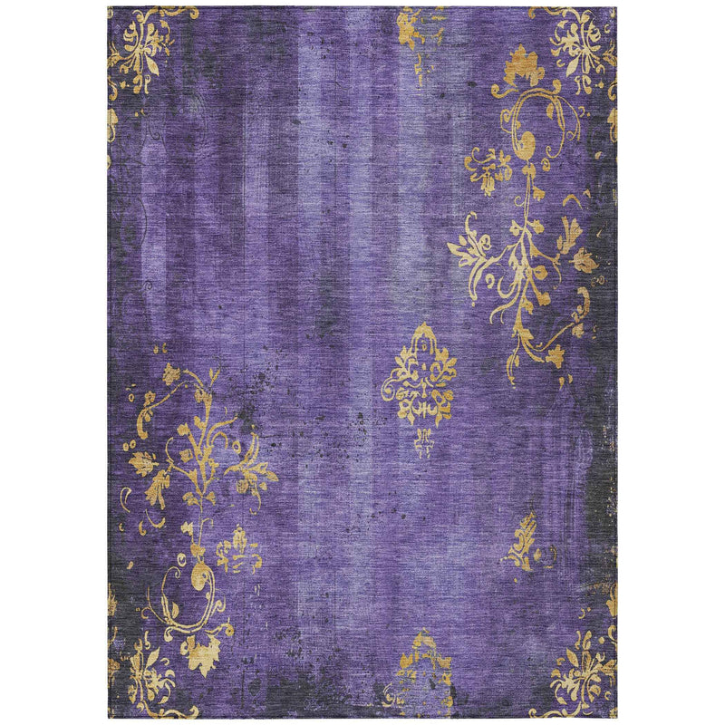 8' X 10' Purple And Gold Floral Washable Indoor Outdoor Area Rug