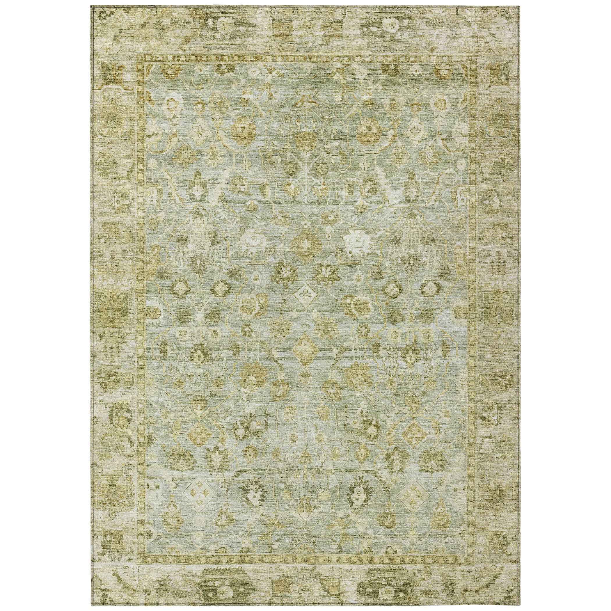 8' X 10' Sage And Ivory Oriental Washable Indoor Outdoor Area Rug
