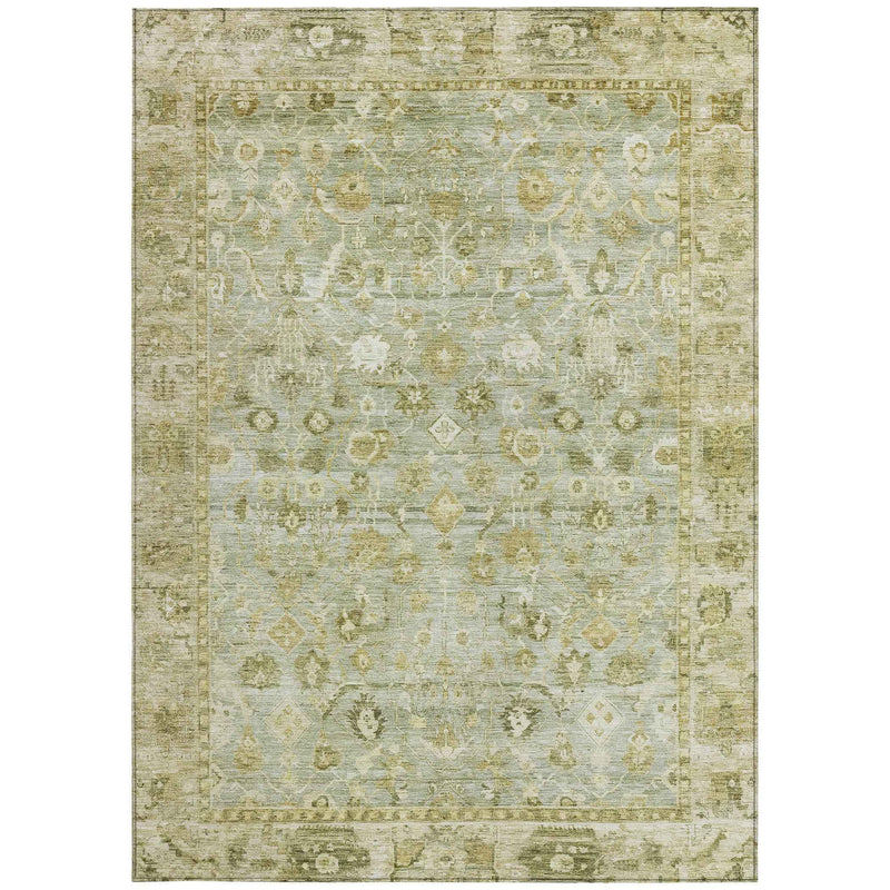 8' X 10' Sage And Ivory Oriental Washable Indoor Outdoor Area Rug