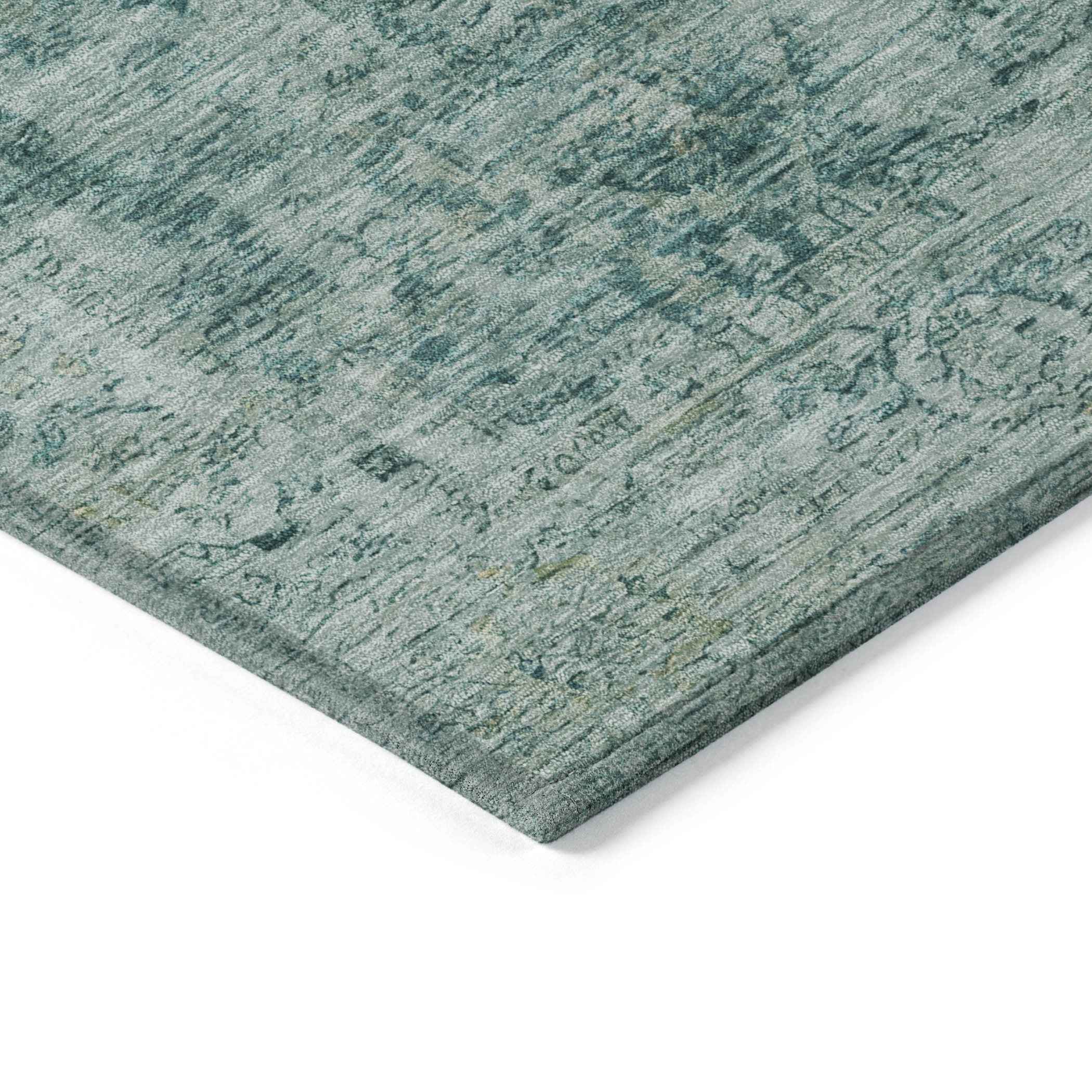 10' X 14' Teal Blue And Olive Green Abstract Washable Indoor Outdoor Area Rug