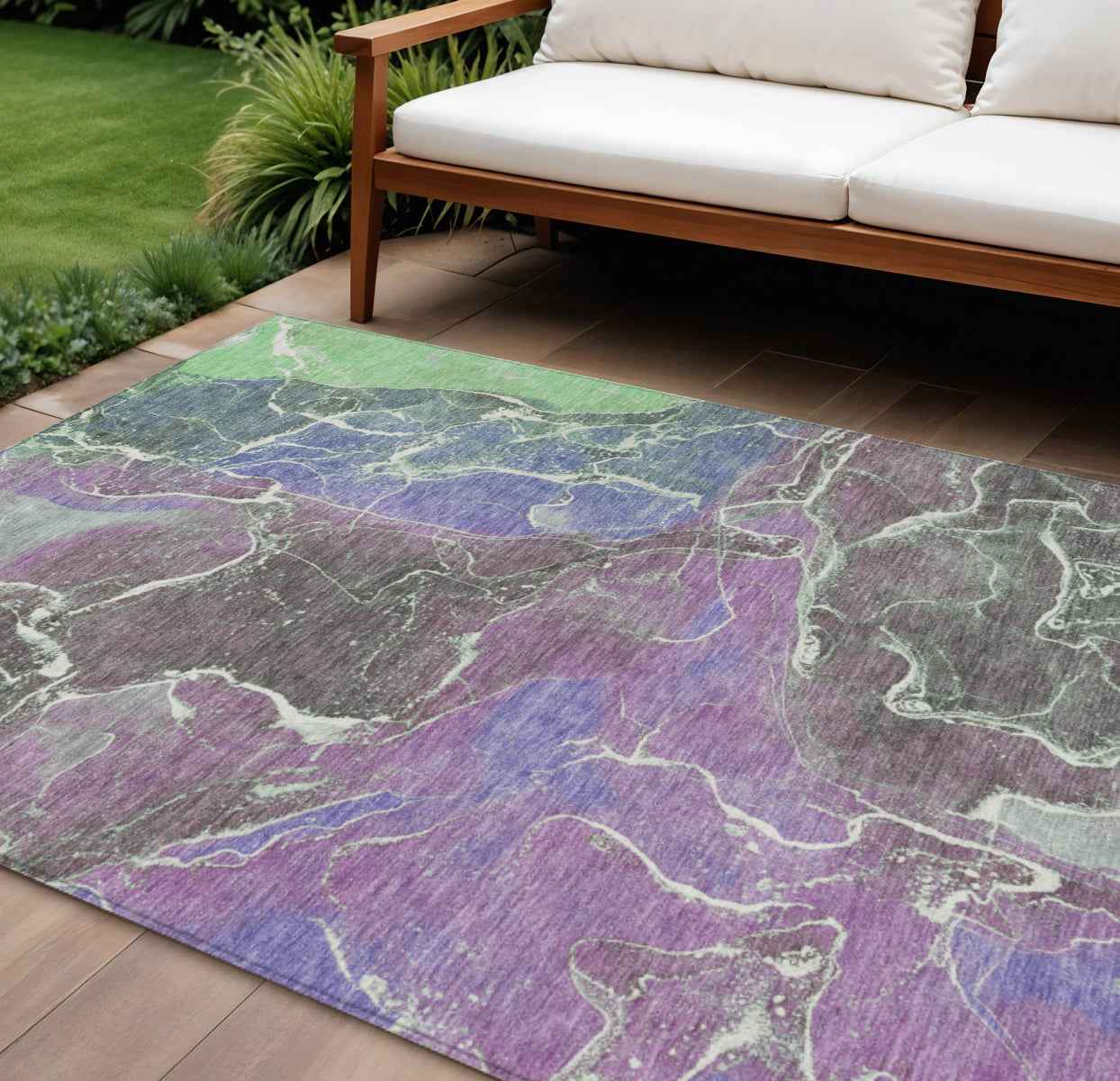 8' X 10' Purple Gray And Mint Green Abstract Washable Indoor Outdoor Area Rug