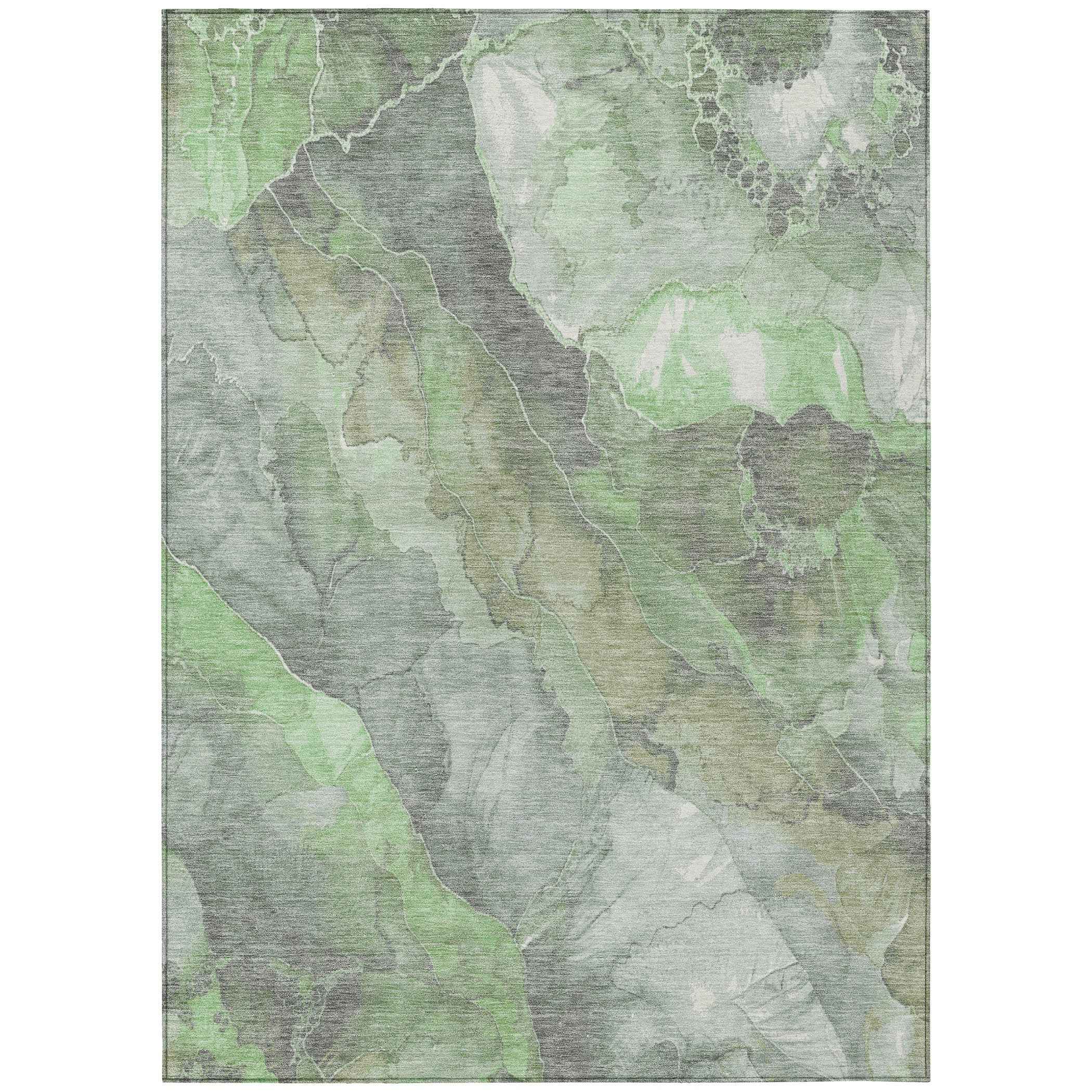 8' X 10' Green And Gray Floral Washable Indoor Outdoor Area Rug