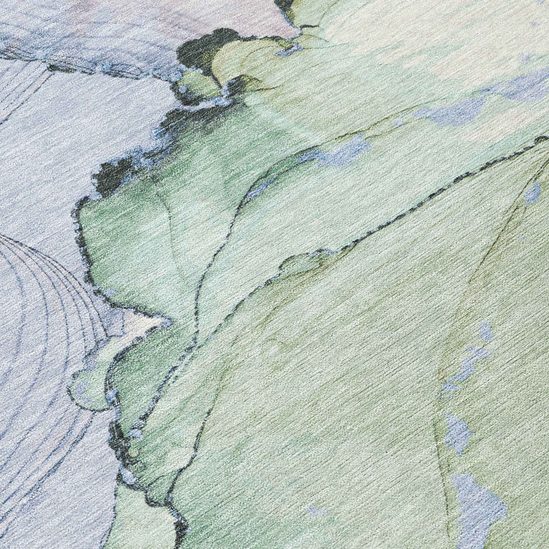 10' X 14' Artichoke Green And Lavender Abstract Washable Indoor Outdoor Area Rug