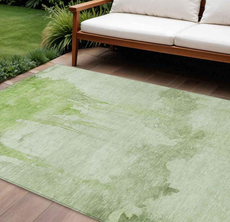 10' X 14' Artichoke Green And Ivory Abstract Washable Indoor Outdoor Area Rug
