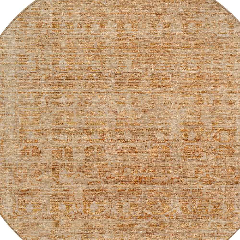 8' Coral And Peach Round Abstract Washable Indoor Outdoor Area Rug