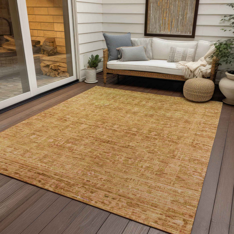 3' X 5' Salmon And Gold Abstract Washable Indoor Outdoor Area Rug