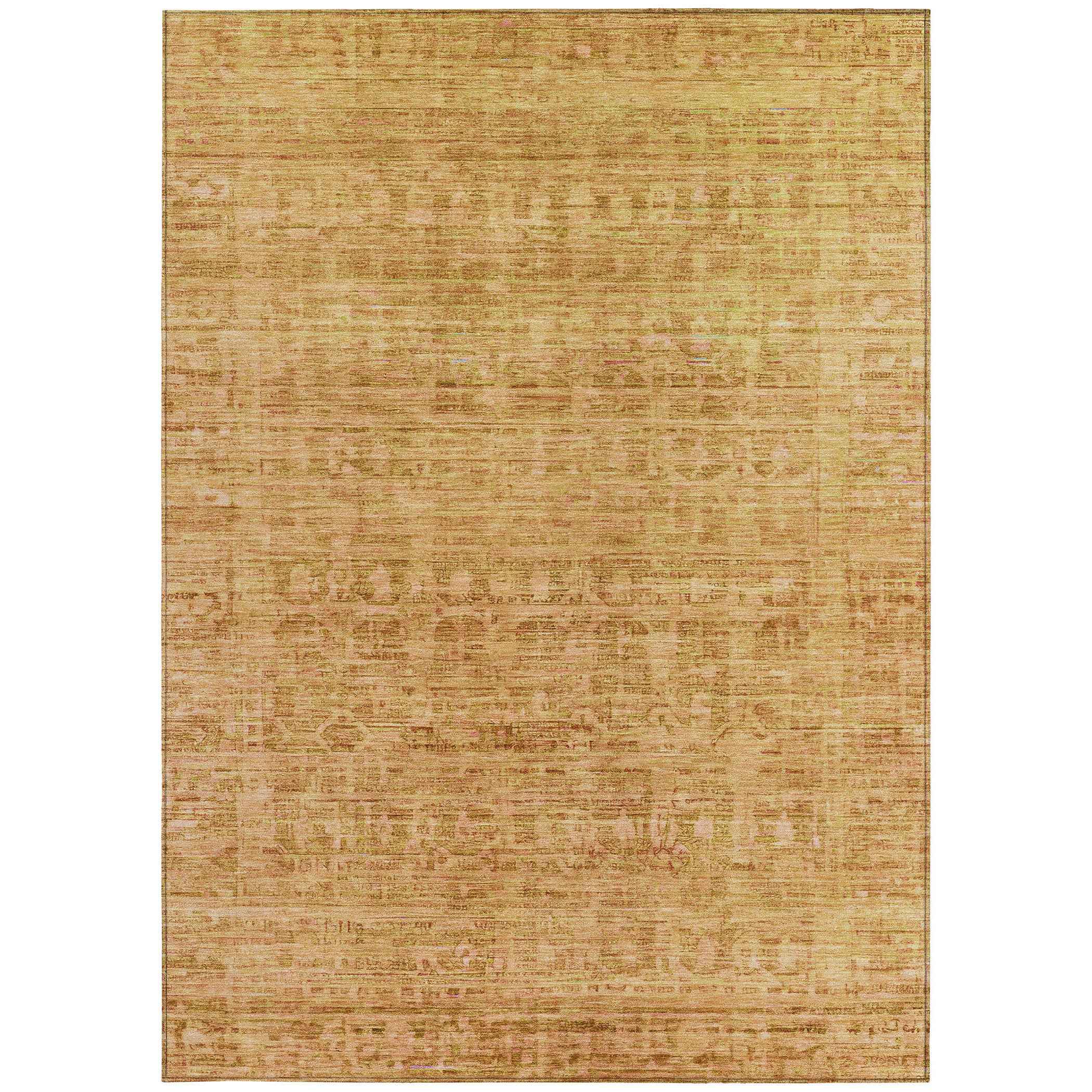 3' X 5' Salmon And Gold Abstract Washable Indoor Outdoor Area Rug