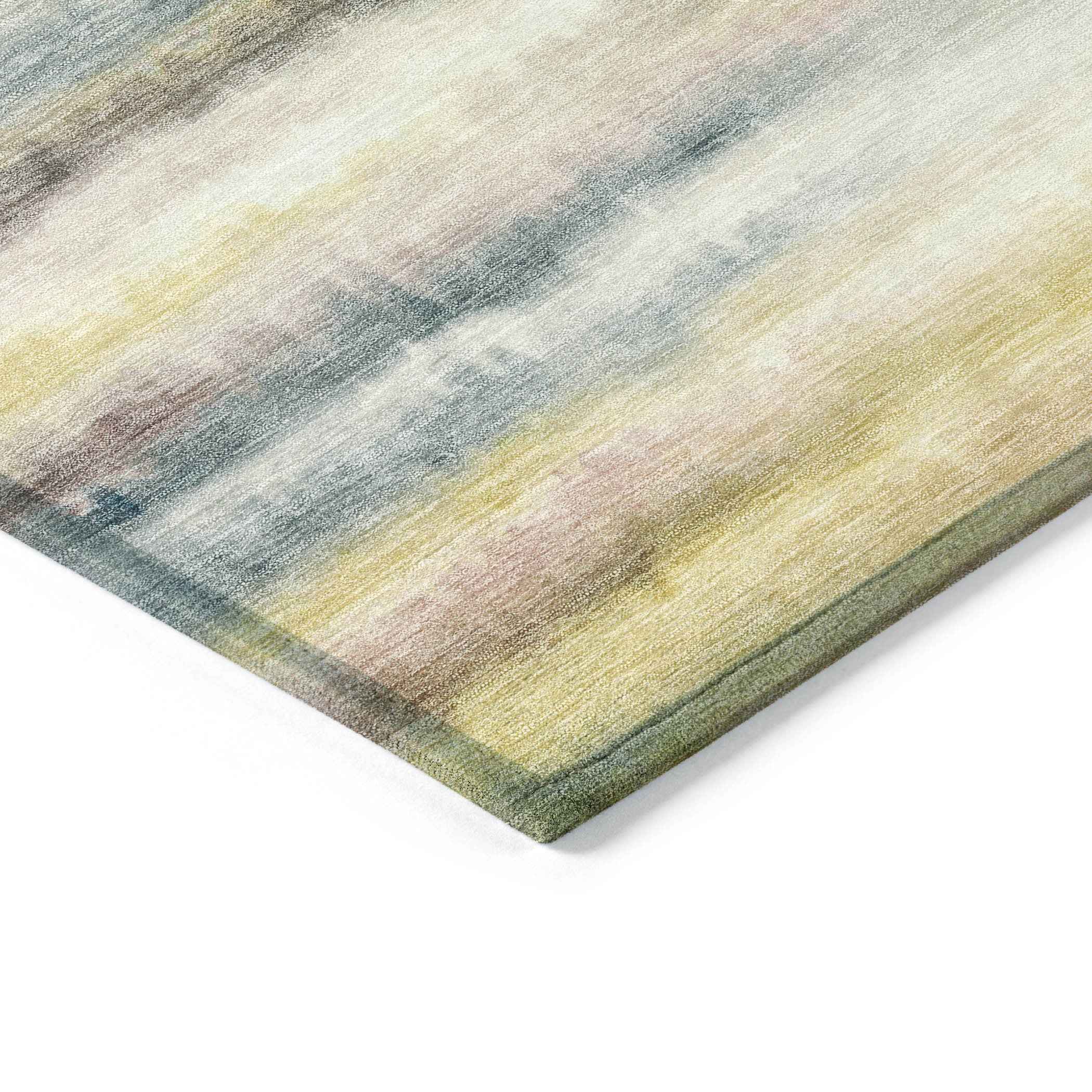 8' Gold Gray And Ivory Round Striped Washable Indoor Outdoor Area Rug