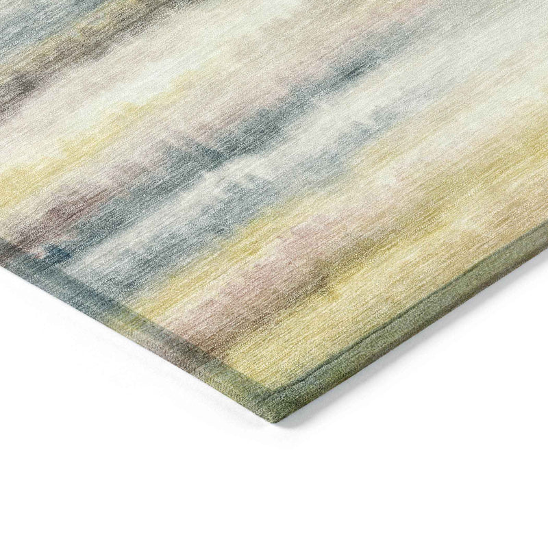 8' Gold Gray And Ivory Round Striped Washable Indoor Outdoor Area Rug