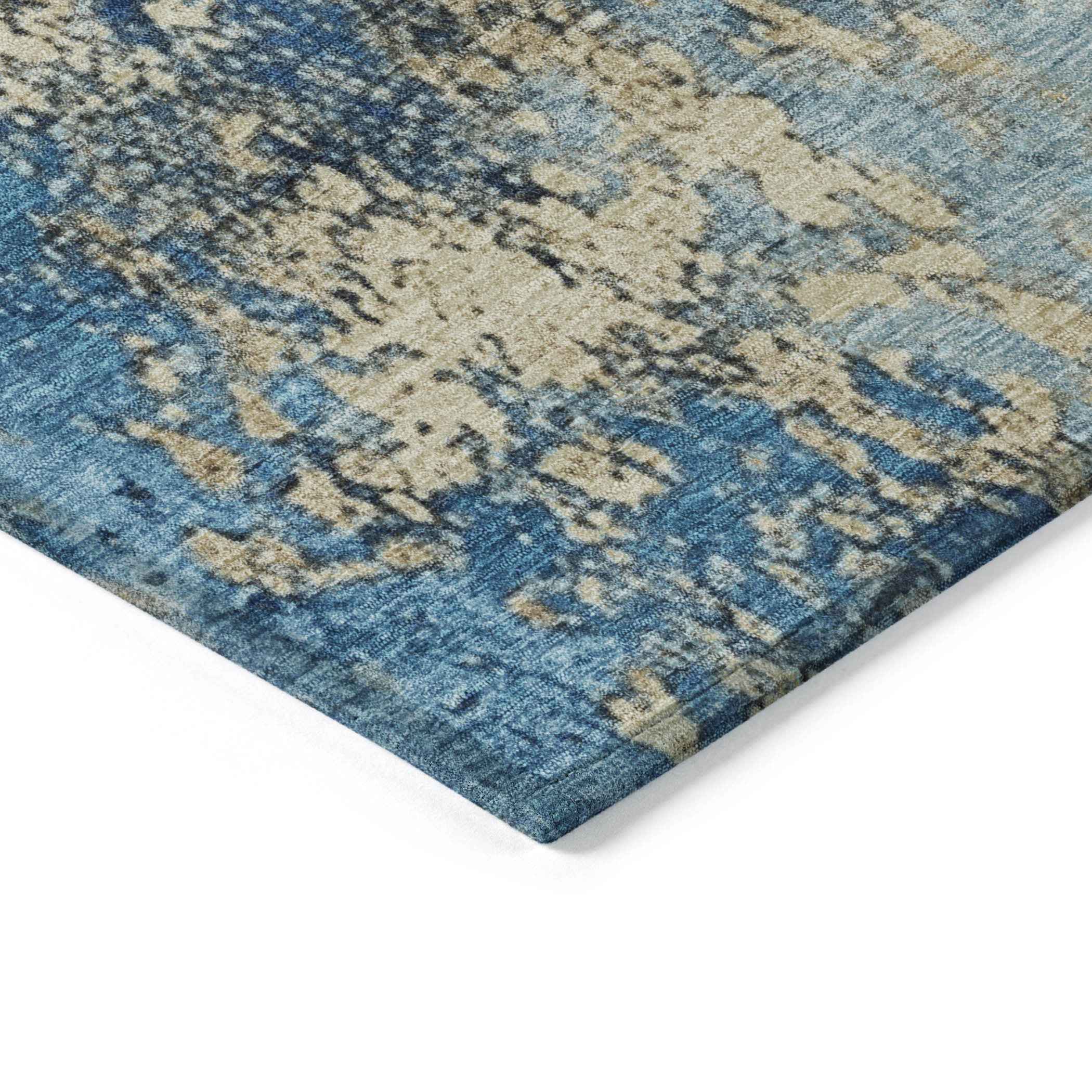 10' X 14' Blue And Beige Abstract Washable Indoor Outdoor Area Rug