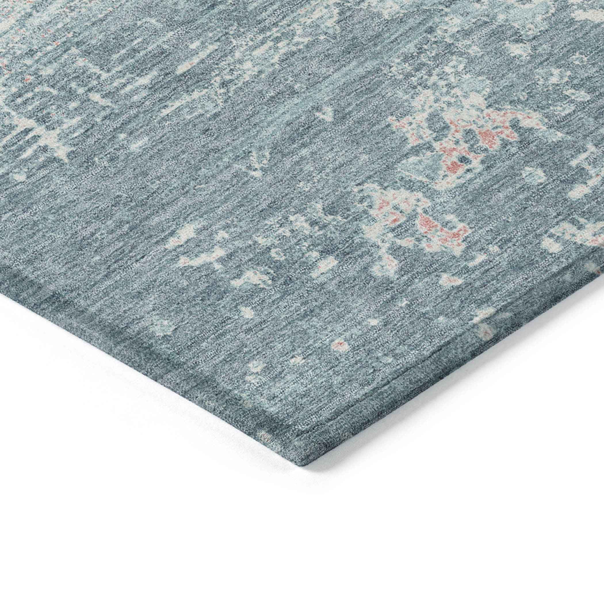8' X 10' Teal Blue And Ivory Abstract Washable Indoor Outdoor Area Rug