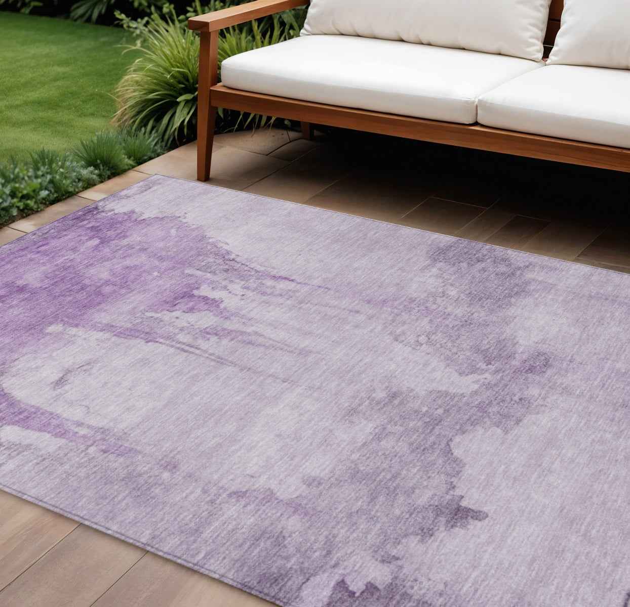 9' X 12' Lavender And Lilac Abstract Washable Indoor Outdoor Area Rug