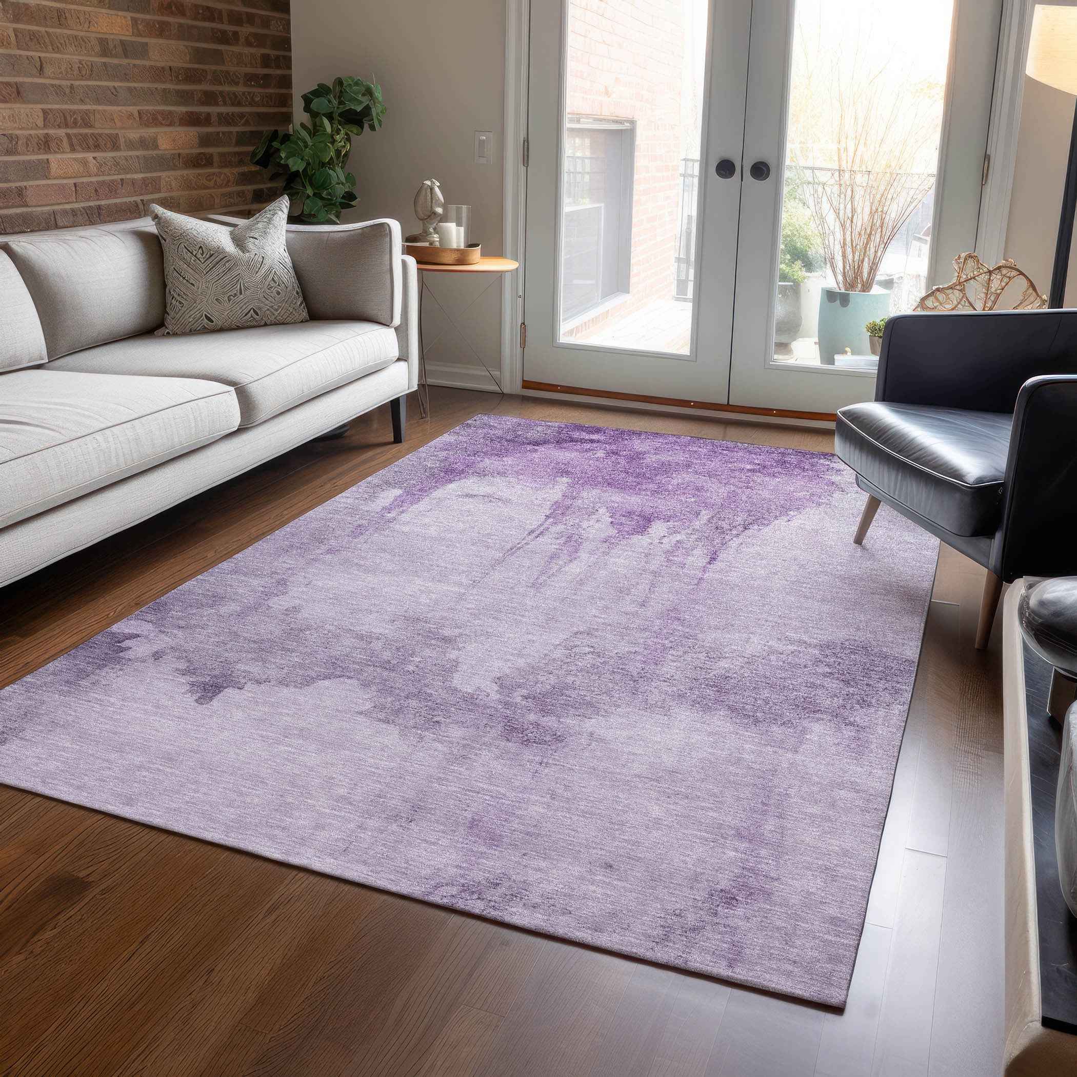 9' X 12' Lavender And Lilac Abstract Washable Indoor Outdoor Area Rug
