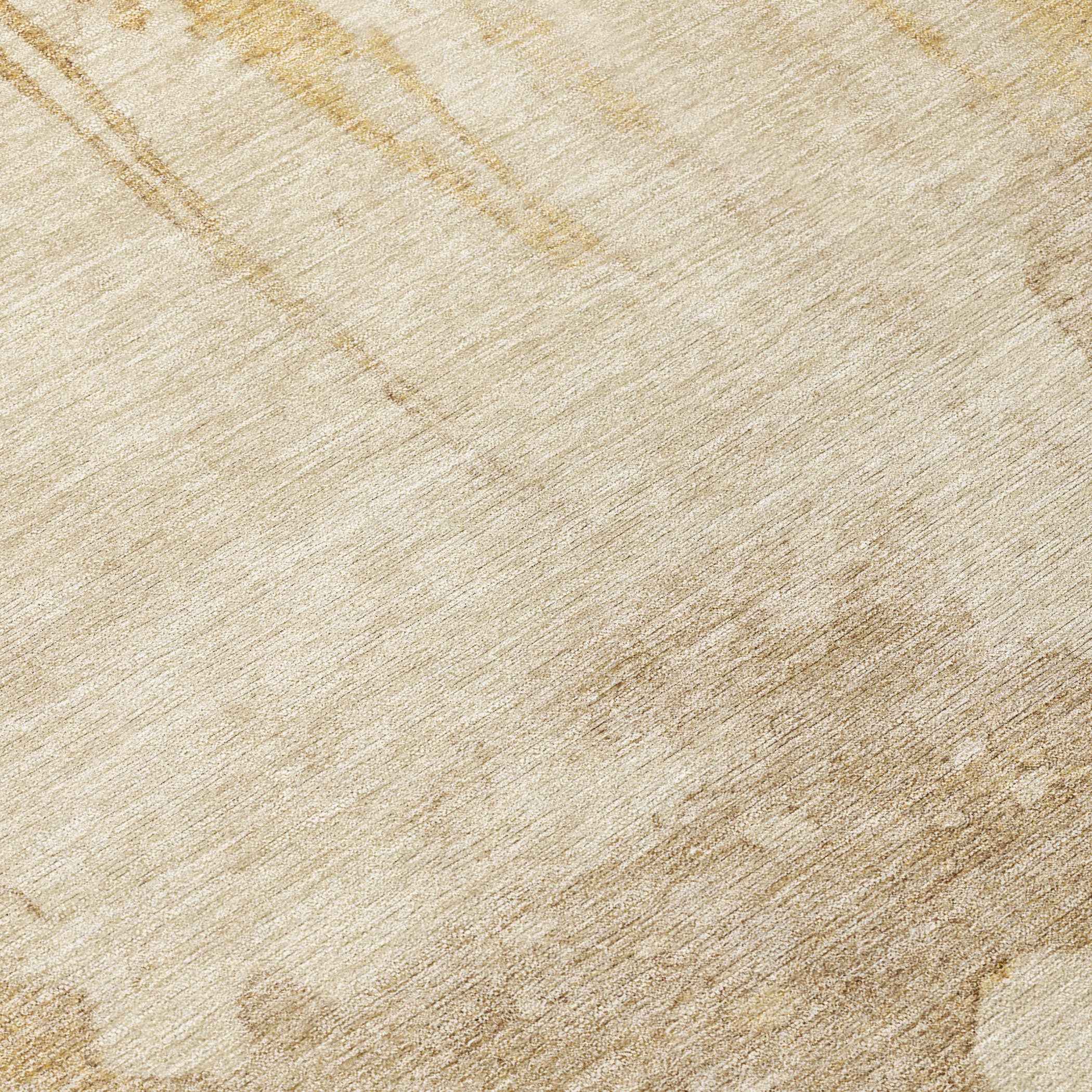 8' Gold And Beige Round Abstract Washable Indoor Outdoor Area Rug