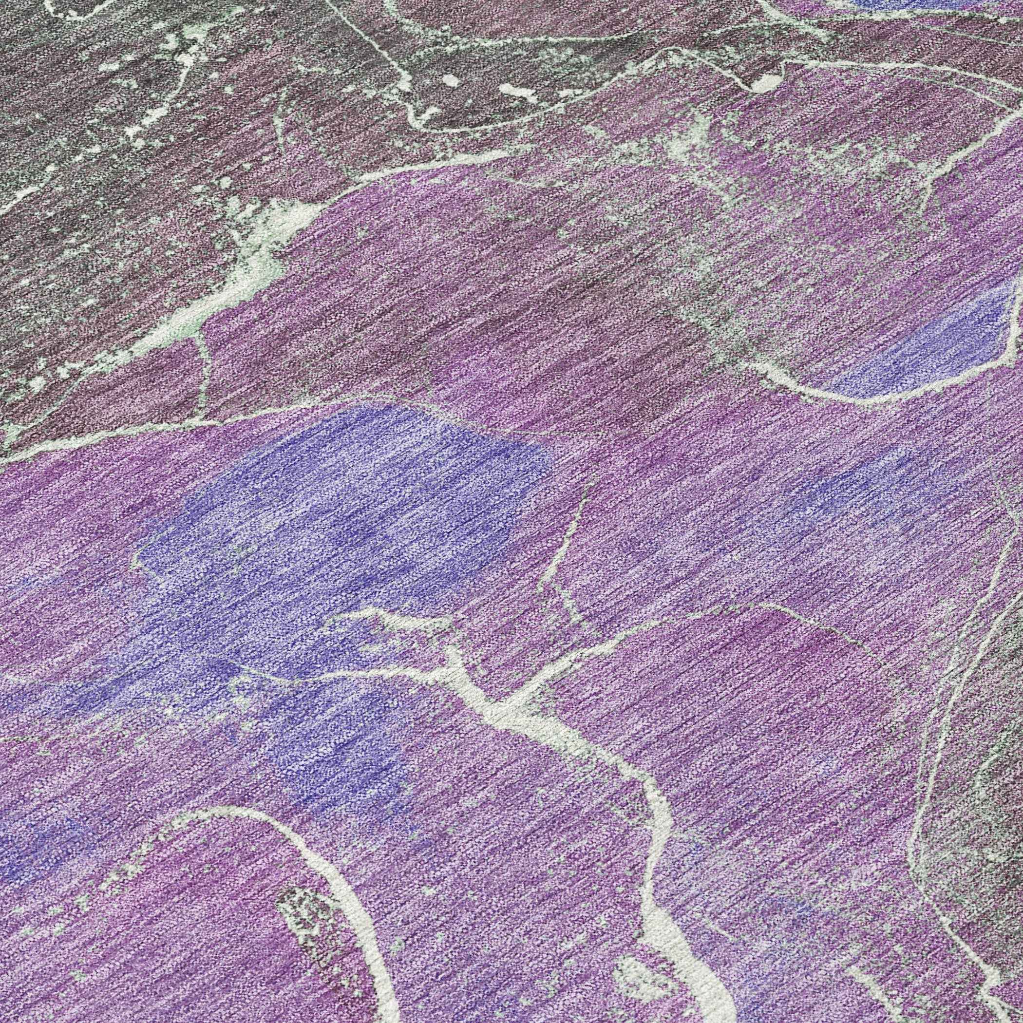 8' Purple Gray And Mint Green Round Abstract Washable Indoor Outdoor Area Rug