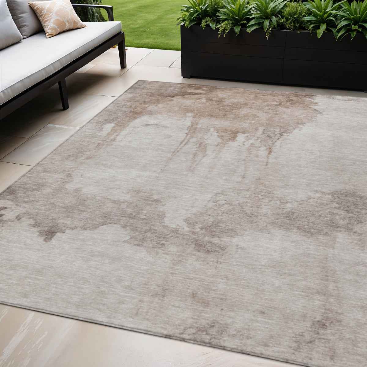 5' X 8' Taupe And Ivory Abstract Washable Indoor Outdoor Area Rug
