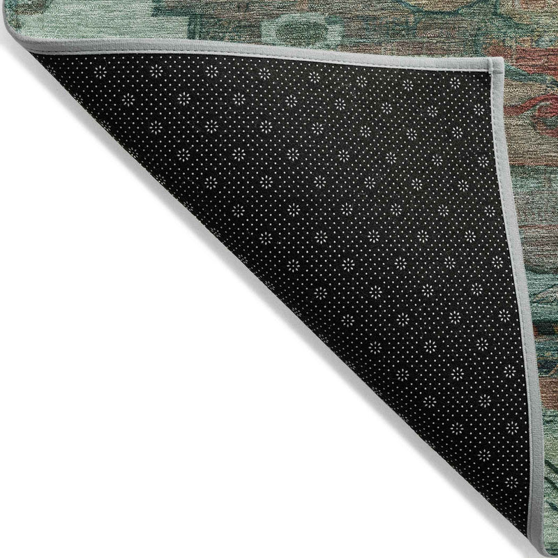 8' Teal Blue Copper And Gold Round Tribal Washable Indoor Outdoor Area Rug