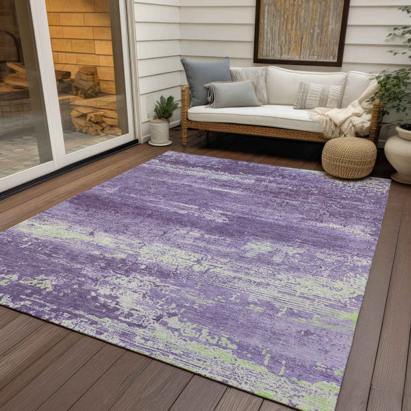 5' X 8' Purple And Ivory Abstract Washable Indoor Outdoor Area Rug