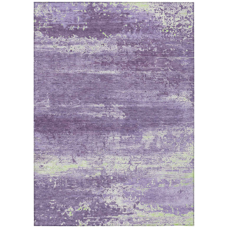 5' X 8' Purple And Ivory Abstract Washable Indoor Outdoor Area Rug