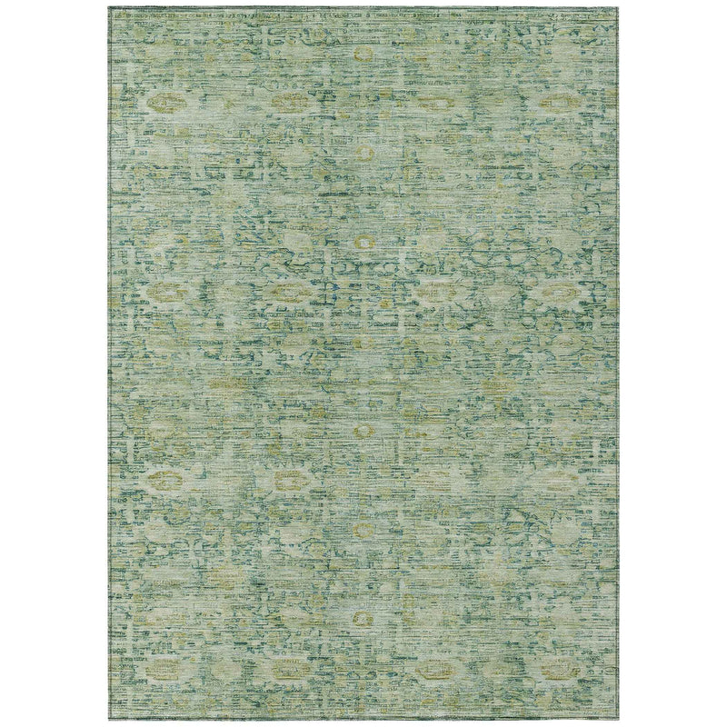 9' X 12' Artichoke Green And Teal Blue Oriental Washable Indoor Outdoor Area Rug