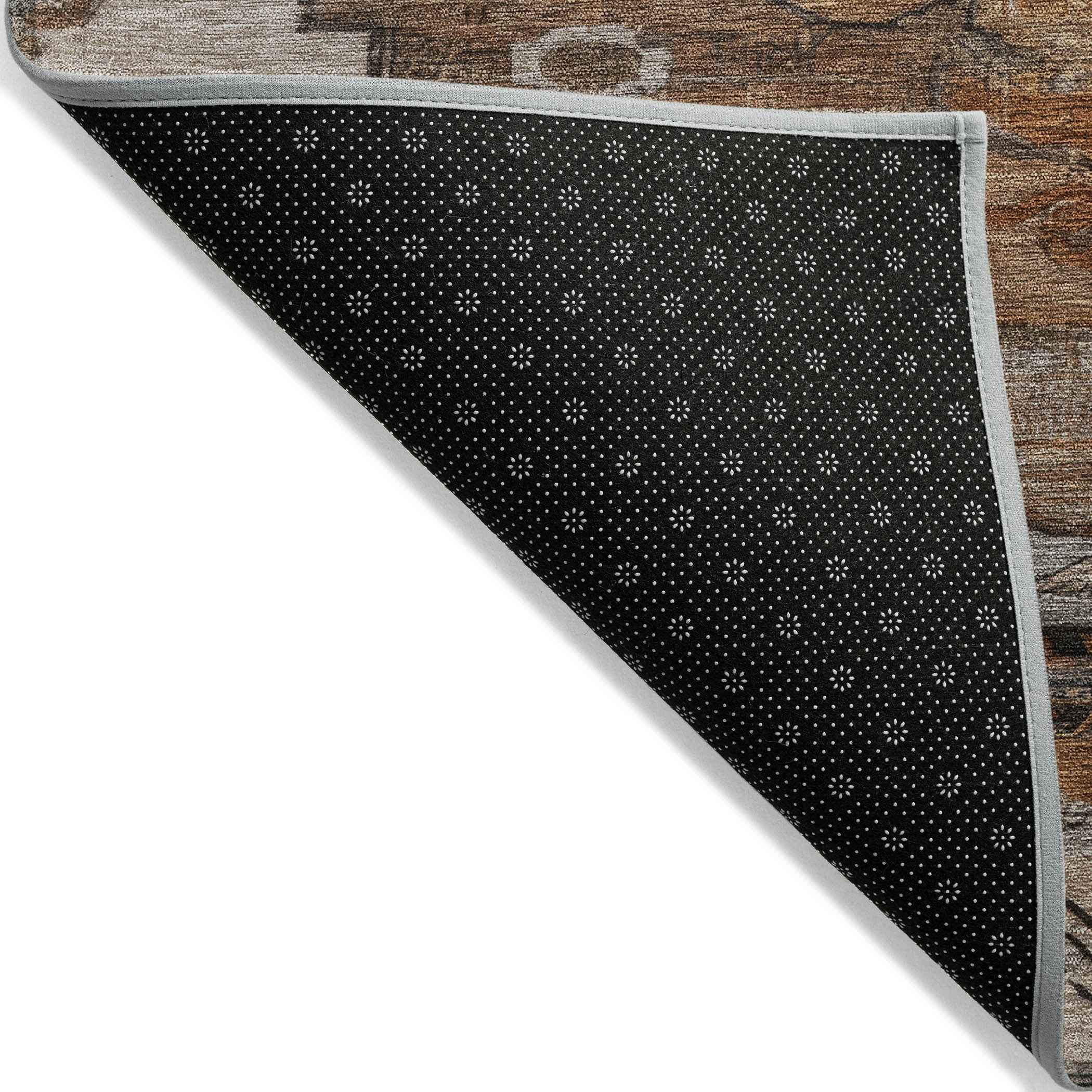 3' X 5' Terra Cotta Rust And Gray Tribal Washable Indoor Outdoor Area Rug