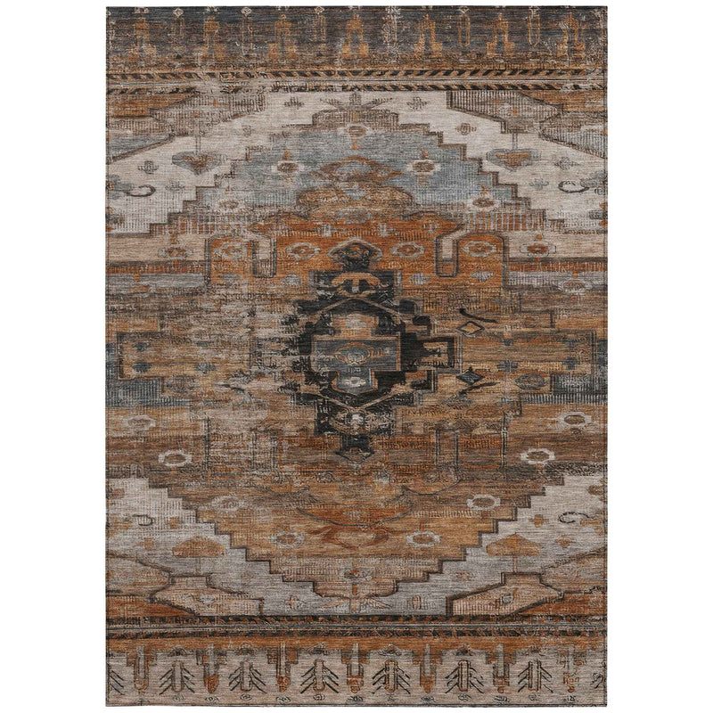 3' X 5' Terra Cotta Rust And Gray Tribal Washable Indoor Outdoor Area Rug