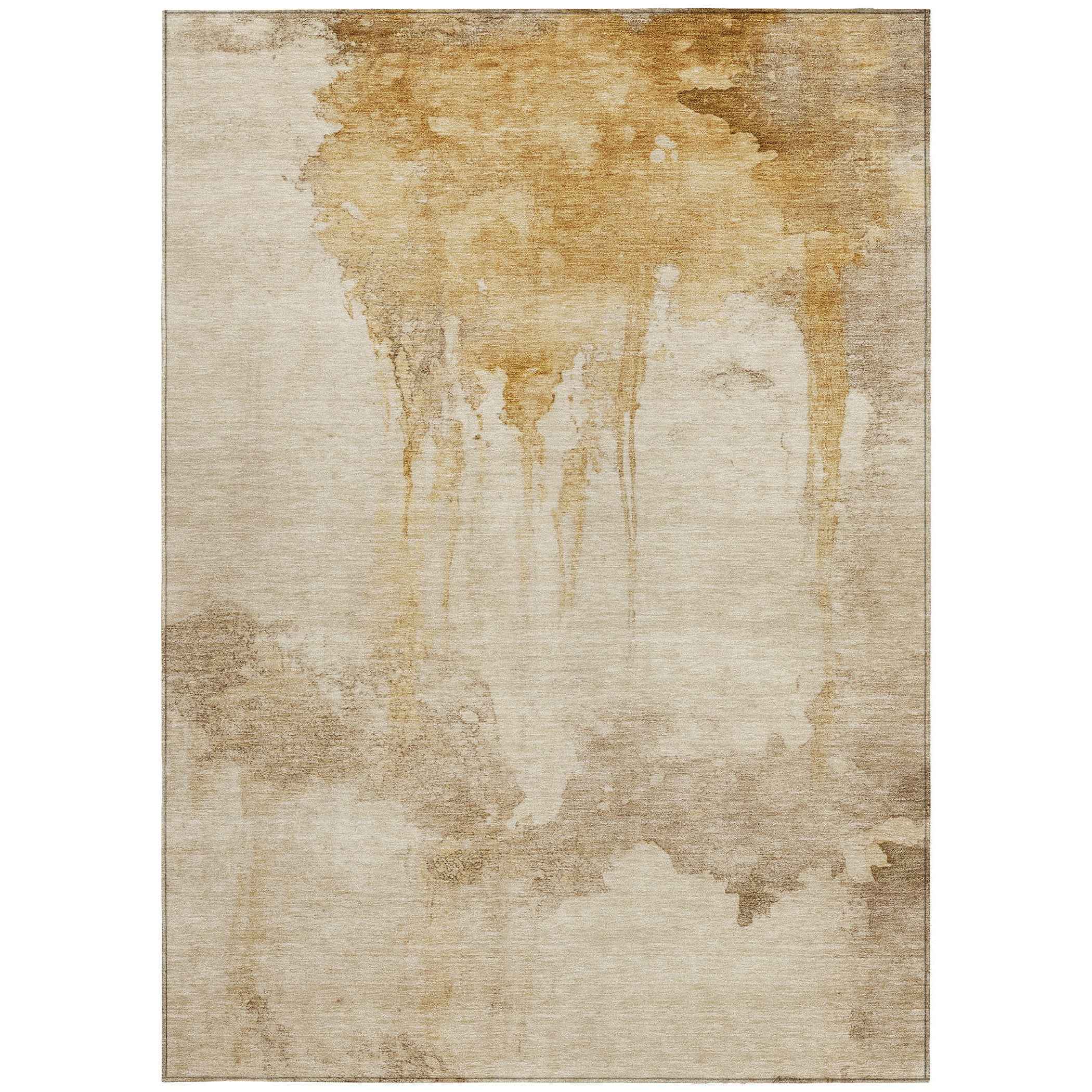 10' X 14' Gold And Beige Abstract Washable Indoor Outdoor Area Rug